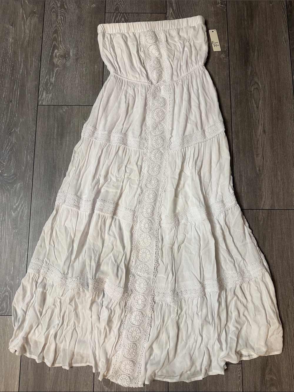 Strapless White Lace-Trim Maxi Dress